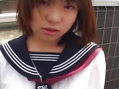 Japanese schoolgirl sucks cock Uncensored