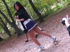 Beautiful schoolgirl Madison Parke, walking in the park meets two handsome guys and decide to go to their party. She undressed in front of their camera and sucked their cocks!