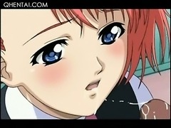 Hentai hot redhead temptress giving blowjob on knees