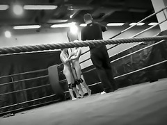 Black  white backstage movie with two wild girls Antonya and Blanche fighting at the ring