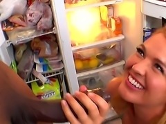 A lovely hottie Krissy Lynn is hungry and she opens a fridge looking for...