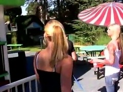 Beautiful blonde Brooke Banner with sexy tattoos enjoys sucking in public places