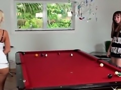 Girls really enjoying playing in pool billiard! They will play this game and...