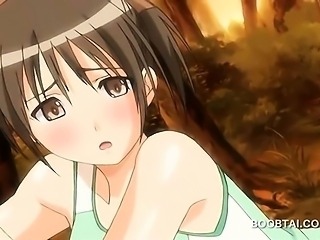 Busty anime teen gets wet snatch fucked outdoor