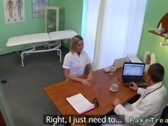 Sexy blonde nurse fucked by doctor in his office