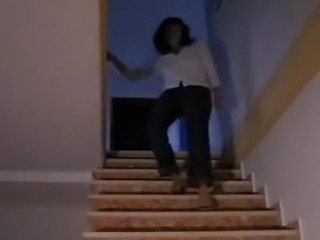 She comes down the steps in sexy Red high heel mules. to have them fucked and...