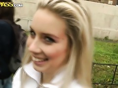Blonde Nesty gives throat job like no other and hard dicked guy knows it