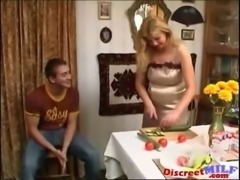 MILF gets fucked in the kitchen free