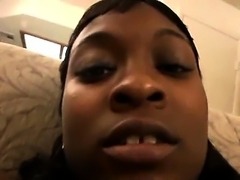 Sweety young black girlfriend Caramel sucking a white penis