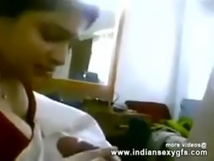 Desi Southindian  Red Saree Hot girl blowjob for boyfriend -...