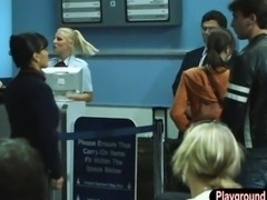 Hot blondie stewardess Janie Summers fucked by his airplane
