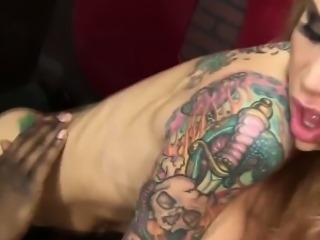 Tattoo slut sucks big black cock