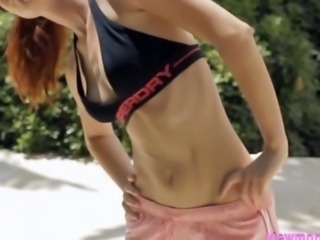 Pretty redhead teen Mia Sollis works out while naked