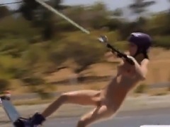Babes take off their bikinis and try out wakeboarding