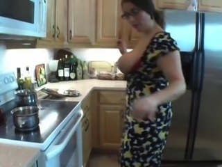 Big titty Chubby takes two in kitchen