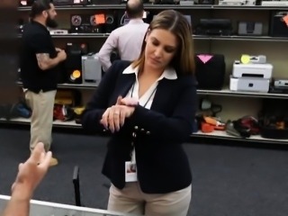 Busty business lady having a deal with the pawn man