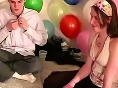 Lesbian play in party game for group of amateurs