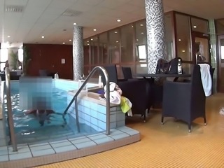See-through swimsuit in crowded spa
