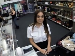 Hot Latina stewardess fucked at the pawnshop for extra cash