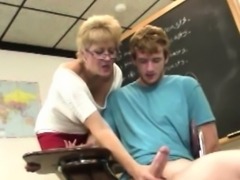 Cougar mature tugging her students cock