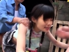 Tiny Japanese babe outdoor facialized