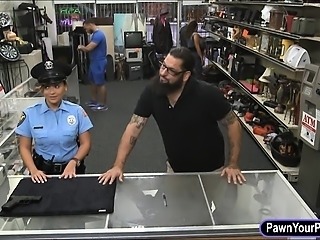 Latin security officer pawns her pussy and got fucked hard