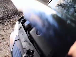 Busty girl getting fucked outdoor by car mechanic