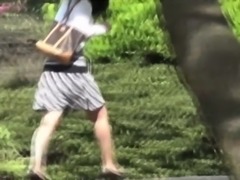 Asian teen parkbench pee