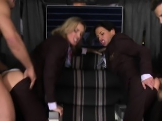 Cockhungry CFNM stewardesses group fuck fun