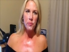 mature giving a blowjob and receive a huge facial free