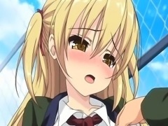 Blonde hentai schoolgirl gets pussy pumped outdoors