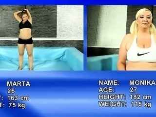 Fat Marta vs Monika wrestling and loosing clothes