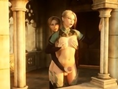 Two beautiful blonde 3d shemales fucking each other