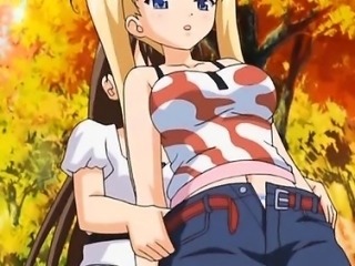 Hentai girls sharing dick in outdoor 3some