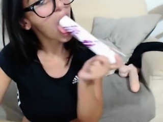 Webcam Girl In Glasses Masturbates