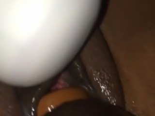 Wand+Big Black Dildo= Wet Asian Pussy!