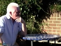 Grandpa fucks a busty teen outdoor