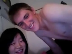 Asian girl on webcam getting fucked and cumshot by white bf