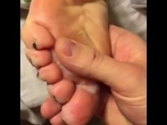 Cum on mature toes