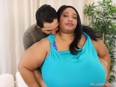 Ebony SSBBW Cotton Candi Slurps and Sucks on Latino Stud