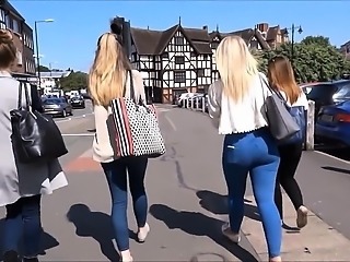 Bootylicious babes in skintight jeans are stalked down a su