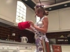 Hot girl in kitchen  fingering and toys