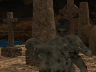 3D Zombie Gets Fucked Hard in a Graveyard
