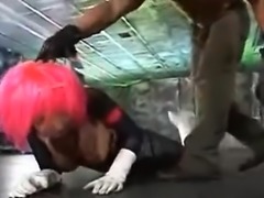 Pink haired alt chick is tortured on the floor by her sadis