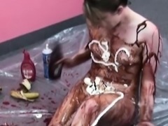 Messy slut really loves banana split