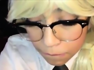 Submissive blonde schoolgirl with glasses enjoys a hard sha