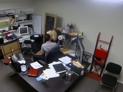 Hidden camera films sexy blonde secretary fucking her boss in the office