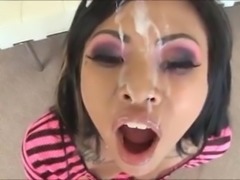 Hot asian gets big load on face