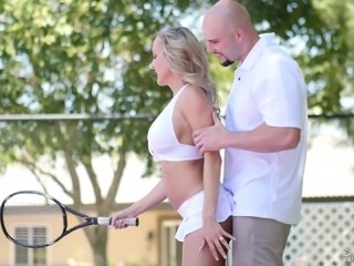 Milf in a slutty tennis outfit fucks her trainer