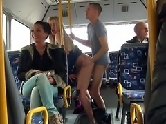 Blonde is on a bus with a dude. She does not wait for them to get to the...